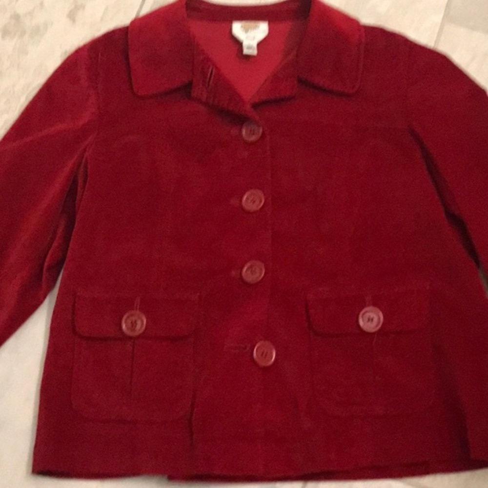 Talbots red crushed corduroy Moro jacket